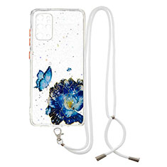 Funda Silicona Gel Goma Patron de Moda Carcasa con Acollador Cordon Lanyard Y01X para Samsung Galaxy S20 Plus Azul