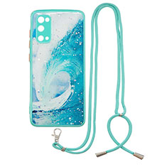 Funda Silicona Gel Goma Patron de Moda Carcasa con Acollador Cordon Lanyard Y01X para Samsung Galaxy S20 Verde