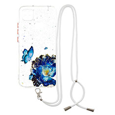 Funda Silicona Gel Goma Patron de Moda Carcasa con Acollador Cordon Lanyard Y01X para Xiaomi POCO C31 Azul