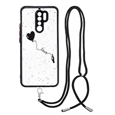 Funda Silicona Gel Goma Patron de Moda Carcasa con Acollador Cordon Lanyard Y01X para Xiaomi Poco M2 Negro