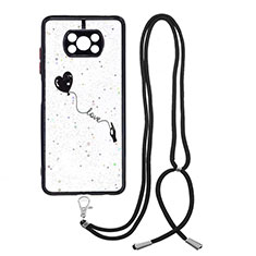 Funda Silicona Gel Goma Patron de Moda Carcasa con Acollador Cordon Lanyard Y01X para Xiaomi Poco X3 Negro