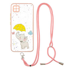 Funda Silicona Gel Goma Patron de Moda Carcasa con Acollador Cordon Lanyard Y01X para Xiaomi Redmi 9 Activ Amarillo