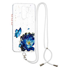 Funda Silicona Gel Goma Patron de Moda Carcasa con Acollador Cordon Lanyard Y01X para Xiaomi Redmi 9 Azul