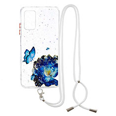 Funda Silicona Gel Goma Patron de Moda Carcasa con Acollador Cordon Lanyard Y01X para Xiaomi Redmi 9 Power Azul