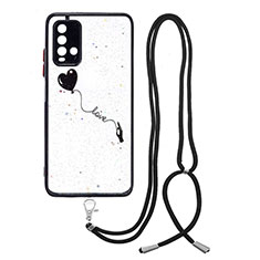 Funda Silicona Gel Goma Patron de Moda Carcasa con Acollador Cordon Lanyard Y01X para Xiaomi Redmi 9 Power Negro