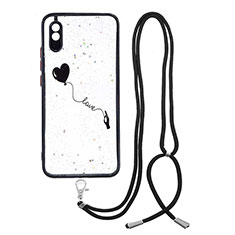 Funda Silicona Gel Goma Patron de Moda Carcasa con Acollador Cordon Lanyard Y01X para Xiaomi Redmi 9A Negro