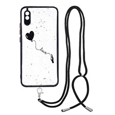 Funda Silicona Gel Goma Patron de Moda Carcasa con Acollador Cordon Lanyard Y01X para Xiaomi Redmi 9i Negro