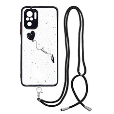 Funda Silicona Gel Goma Patron de Moda Carcasa con Acollador Cordon Lanyard Y01X para Xiaomi Redmi Note 10 4G Negro