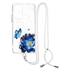 Funda Silicona Gel Goma Patron de Moda Carcasa con Acollador Cordon Lanyard Y01X para Xiaomi Redmi Note 10 Pro Max Azul