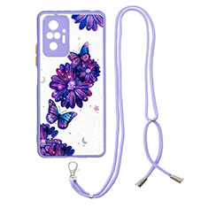 Funda Silicona Gel Goma Patron de Moda Carcasa con Acollador Cordon Lanyard Y01X para Xiaomi Redmi Note 10 Pro Max Morado