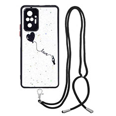 Funda Silicona Gel Goma Patron de Moda Carcasa con Acollador Cordon Lanyard Y01X para Xiaomi Redmi Note 10 Pro Max Negro