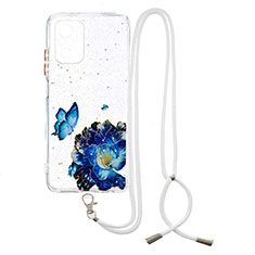 Funda Silicona Gel Goma Patron de Moda Carcasa con Acollador Cordon Lanyard Y01X para Xiaomi Redmi Note 11 SE India 4G Azul