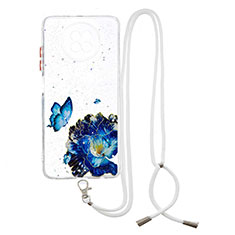 Funda Silicona Gel Goma Patron de Moda Carcasa con Acollador Cordon Lanyard Y01X para Xiaomi Redmi Note 9 5G Azul