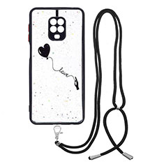 Funda Silicona Gel Goma Patron de Moda Carcasa con Acollador Cordon Lanyard Y01X para Xiaomi Redmi Note 9S Negro