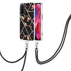 Funda Silicona Gel Goma Patron de Moda Carcasa con Acollador Cordon Lanyard Y02B para Oppo A54 5G Negro