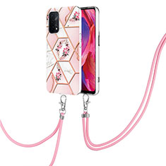 Funda Silicona Gel Goma Patron de Moda Carcasa con Acollador Cordon Lanyard Y02B para Oppo A54 5G Rosa