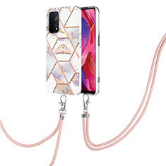 Funda Silicona Gel Goma Patron de Moda Carcasa con Acollador Cordon Lanyard Y02B para Oppo A74 5G Gris