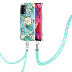 Funda Silicona Gel Goma Patron de Moda Carcasa con Acollador Cordon Lanyard Y02B para Oppo A74 5G Verde