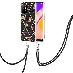 Funda Silicona Gel Goma Patron de Moda Carcasa con Acollador Cordon Lanyard Y02B para Oppo A95 5G Negro