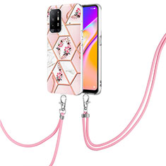 Funda Silicona Gel Goma Patron de Moda Carcasa con Acollador Cordon Lanyard Y02B para Oppo A95 5G Rosa