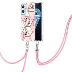 Funda Silicona Gel Goma Patron de Moda Carcasa con Acollador Cordon Lanyard Y02B para Oppo A96 4G Rosa