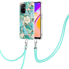 Funda Silicona Gel Goma Patron de Moda Carcasa con Acollador Cordon Lanyard Y02B para Oppo Reno5 Z 5G Verde