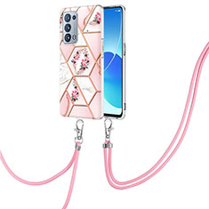 Funda Silicona Gel Goma Patron de Moda Carcasa con Acollador Cordon Lanyard Y02B para Oppo Reno6 Pro 5G Rosa