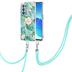 Funda Silicona Gel Goma Patron de Moda Carcasa con Acollador Cordon Lanyard Y02B para Oppo Reno6 Pro+ Plus 5G Verde