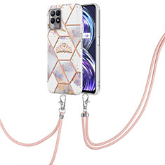 Funda Silicona Gel Goma Patron de Moda Carcasa con Acollador Cordon Lanyard Y02B para Realme 8i Gris