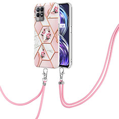 Funda Silicona Gel Goma Patron de Moda Carcasa con Acollador Cordon Lanyard Y02B para Realme 8i Rosa