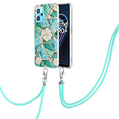 Funda Silicona Gel Goma Patron de Moda Carcasa con Acollador Cordon Lanyard Y02B para Realme 9 4G Verde