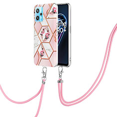 Funda Silicona Gel Goma Patron de Moda Carcasa con Acollador Cordon Lanyard Y02B para Realme 9 Pro 5G Rosa