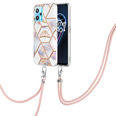 Funda Silicona Gel Goma Patron de Moda Carcasa con Acollador Cordon Lanyard Y02B para Realme 9 Pro+ Plus 5G Gris