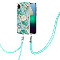 Funda Silicona Gel Goma Patron de Moda Carcasa con Acollador Cordon Lanyard Y02B para Samsung Galaxy A02 Verde