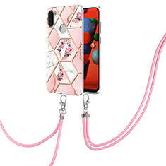 Funda Silicona Gel Goma Patron de Moda Carcasa con Acollador Cordon Lanyard Y02B para Samsung Galaxy A11 Rosa