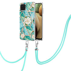 Funda Silicona Gel Goma Patron de Moda Carcasa con Acollador Cordon Lanyard Y02B para Samsung Galaxy A12 5G Verde