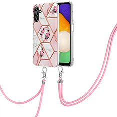 Funda Silicona Gel Goma Patron de Moda Carcasa con Acollador Cordon Lanyard Y02B para Samsung Galaxy A13 5G Rosa