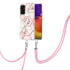 Funda Silicona Gel Goma Patron de Moda Carcasa con Acollador Cordon Lanyard Y02B para Samsung Galaxy A24 4G Rosa