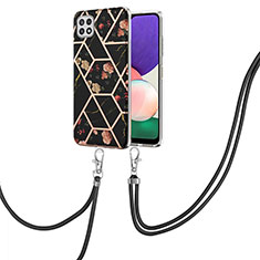 Funda Silicona Gel Goma Patron de Moda Carcasa con Acollador Cordon Lanyard Y02B para Samsung Galaxy F42 5G Negro