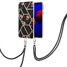 Funda Silicona Gel Goma Patron de Moda Carcasa con Acollador Cordon Lanyard Y02B para Samsung Galaxy M01 Core Negro