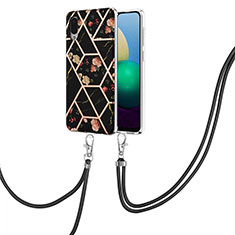 Funda Silicona Gel Goma Patron de Moda Carcasa con Acollador Cordon Lanyard Y02B para Samsung Galaxy M02 Negro