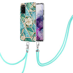 Funda Silicona Gel Goma Patron de Moda Carcasa con Acollador Cordon Lanyard Y02B para Samsung Galaxy S20 5G Verde