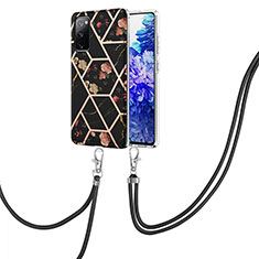 Funda Silicona Gel Goma Patron de Moda Carcasa con Acollador Cordon Lanyard Y02B para Samsung Galaxy S20 FE 5G Negro