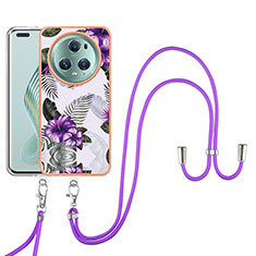 Funda Silicona Gel Goma Patron de Moda Carcasa con Acollador Cordon Lanyard Y03B para Huawei Honor Magic5 Pro 5G Morado