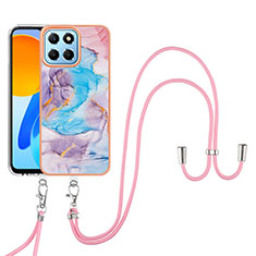 Funda Silicona Gel Goma Patron de Moda Carcasa con Acollador Cordon Lanyard Y03B para Huawei Honor X6 5G Azul