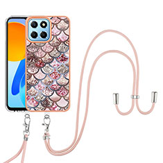 Funda Silicona Gel Goma Patron de Moda Carcasa con Acollador Cordon Lanyard Y03B para Huawei Honor X6 5G Marron