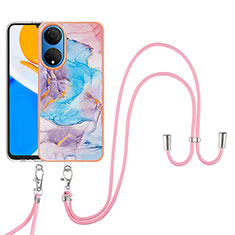 Funda Silicona Gel Goma Patron de Moda Carcasa con Acollador Cordon Lanyard Y03B para Huawei Honor X7 Azul