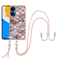 Funda Silicona Gel Goma Patron de Moda Carcasa con Acollador Cordon Lanyard Y03B para Huawei Honor X7 Marron