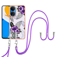 Funda Silicona Gel Goma Patron de Moda Carcasa con Acollador Cordon Lanyard Y03B para Huawei Honor X7 Morado