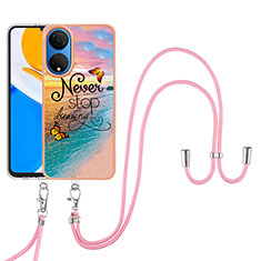 Funda Silicona Gel Goma Patron de Moda Carcasa con Acollador Cordon Lanyard Y03B para Huawei Honor X7 Multicolor